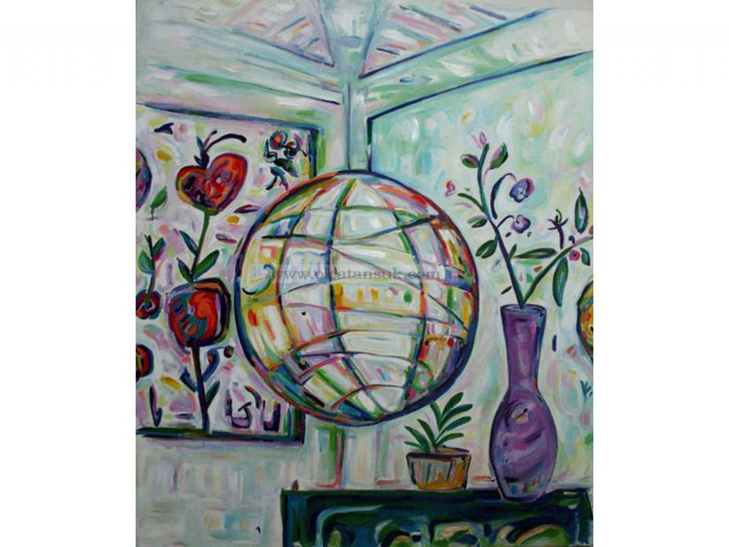 Resimler-Room with a Purple vase (Acrylic) - Mor Vazolu Oda (Akrilik) - 110x130cm